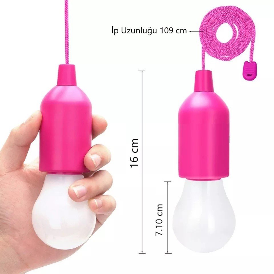 İPLİ ÇEK BIRAK PİLLİ LED AMPUL BEYAZ IŞIK E27 DUY İPLİ ÇEK YAK LA