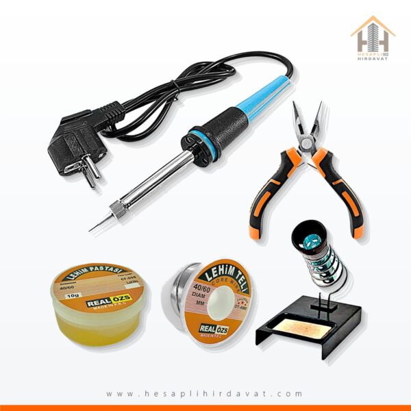 Kalem Havya 60W Lehim Makinası ve Lehim Standı Pasta Seti ve Mini Pense 5 Parça Tamir Set