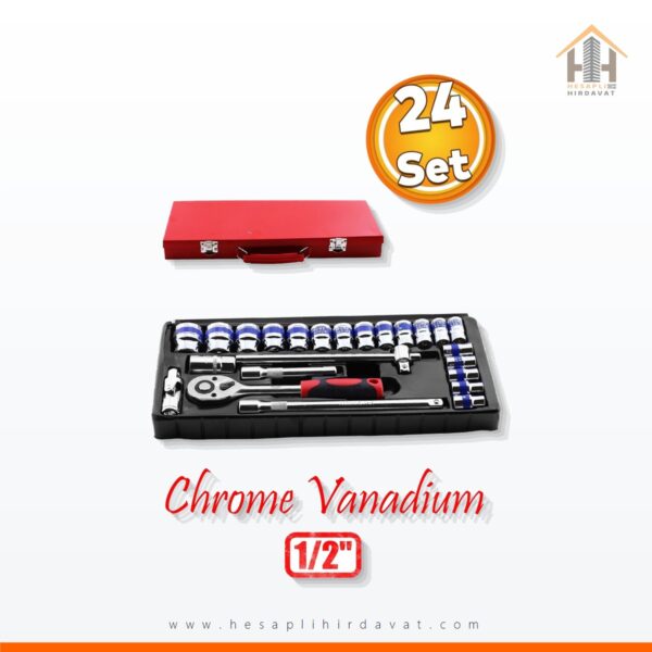 Lokma Takımı 24 Parça Uzatma T Kolu Buji Araç Tamir Cırcırlı Chrome Vanadium 1/2 Dr Socket Set