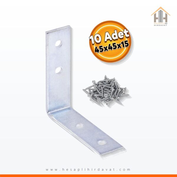 Mobilya Eşya Dolap Duvara Sabitleme Köşebent Bağlantı Aparatı L Demiri Gönye 45x45x15 Mm 10 Adet
