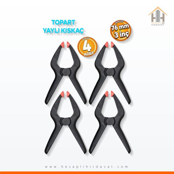 Topart Yaylı Kıskaç Mini El Tip Klips Mandal Hobi Işkence Aleti 76 Mm (3" INÇ) 4 Adet