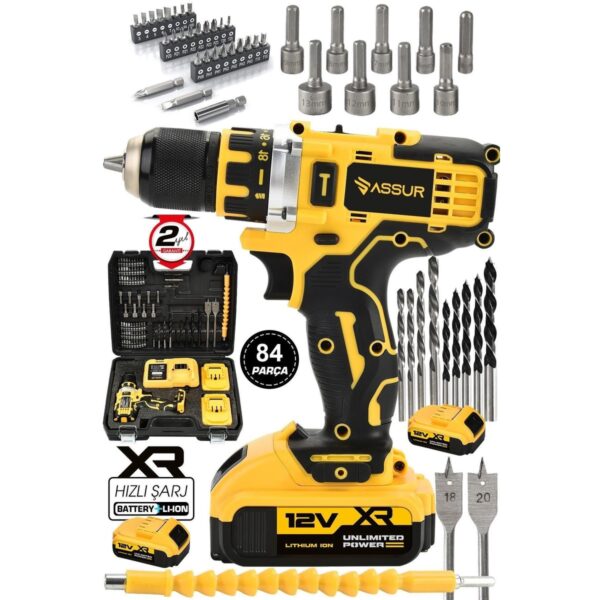 12v Çift Akülü Vidalama Metal Şanzıman Şarjlı Matkap