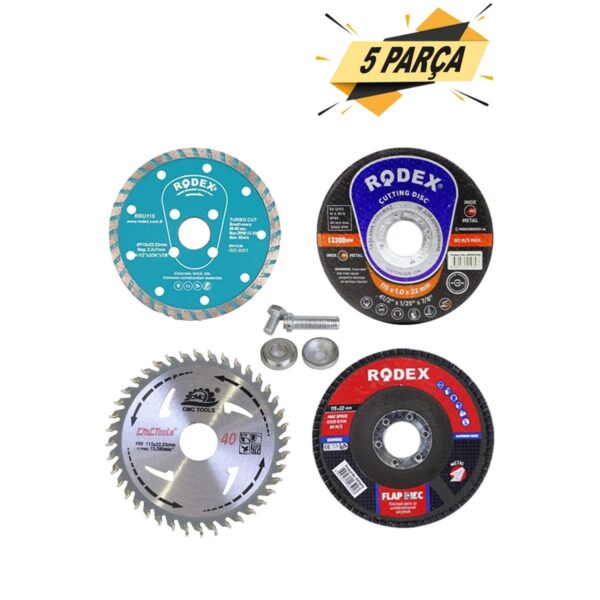 5 Parça Mermer Inox Ahşap Metal Flap Kesici Kesme Disk Spiral Avuç Içi Taşlama Seti 115 Mm