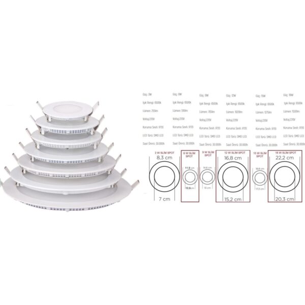 9 W Slım LED Panel Spot Slim LED Spot Sıva Altı LED Spot 6500K Beyaz Işık