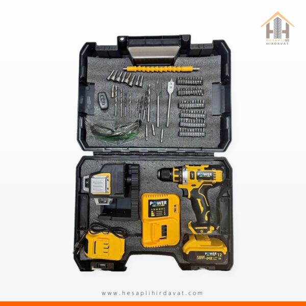 Akülü Matkap + Lazer Terazi 2'li Set Power 58Vf Çantalı