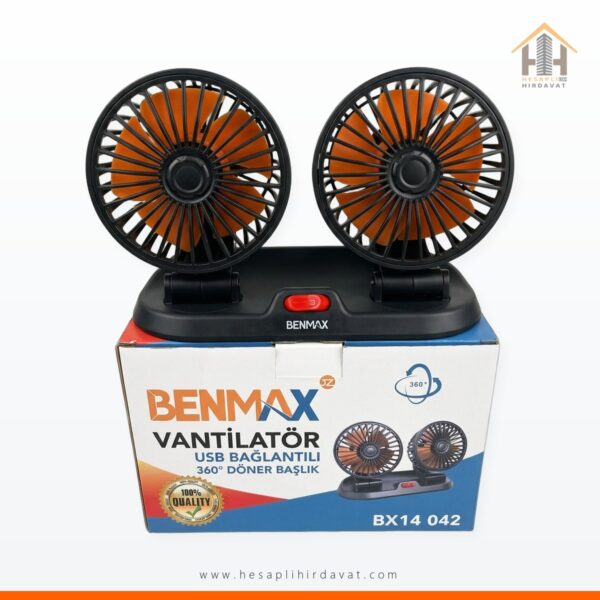Benmax BX14-042 Çift Fanlı USB Vantilatör 360° Döner Başlık