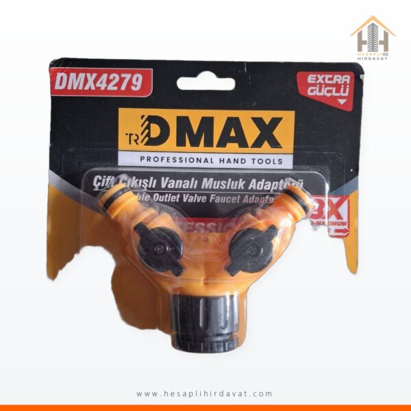 Çift Çıkışlı Vanalı Musluk Adaptörü DMAX DMX4279 1/2 ve 3/4 Hortum Ayırıcı