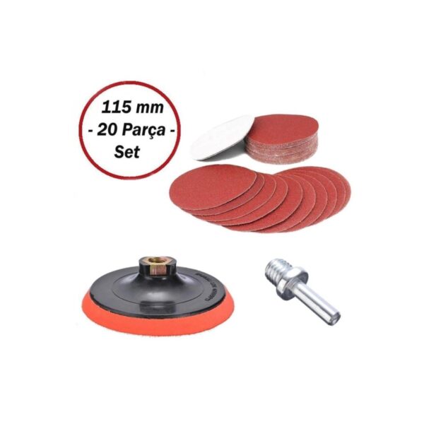 Cırt Zımpara Seti + Matkap Aparatı 115 Mm (20 Parça)