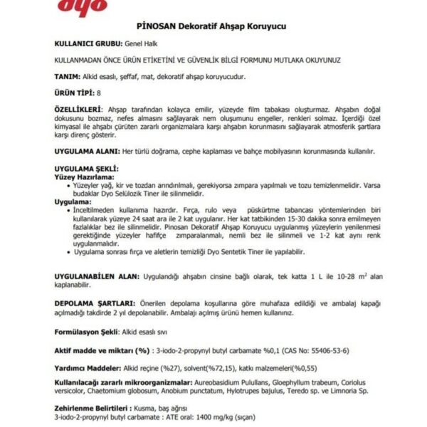 Dyo Pinosan dekoratif ahşap koruyucu