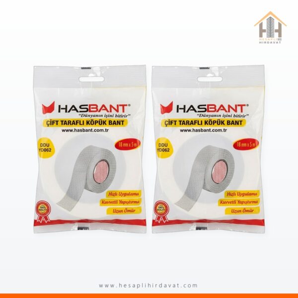 Hasbant Çift Taraflı Köpük Bant 18 mm x 5 m 2'li Paket