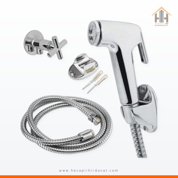 Hesaplı Hırdavat Spiralli Taharetmatik Set Hortum Mafsal Taharet Musluğu