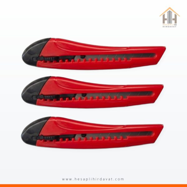 Maket Bıçağı Kırmızı-Siyah Otomatik Kilitli 3'lü Paket
