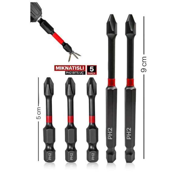 Mıknatıslı Bits Uç Matkap Ucu Tornavida Ucu Vidalama Ucu Ph2-90mm-50mm (5ADET)