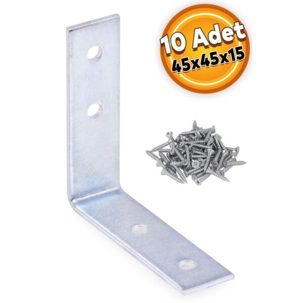Mobilya Eşya Dolap Duvara Sabitleme Köşebent Bağlantı Aparatı L Demiri Gönye 45x45x15 Mm 10 Adet
