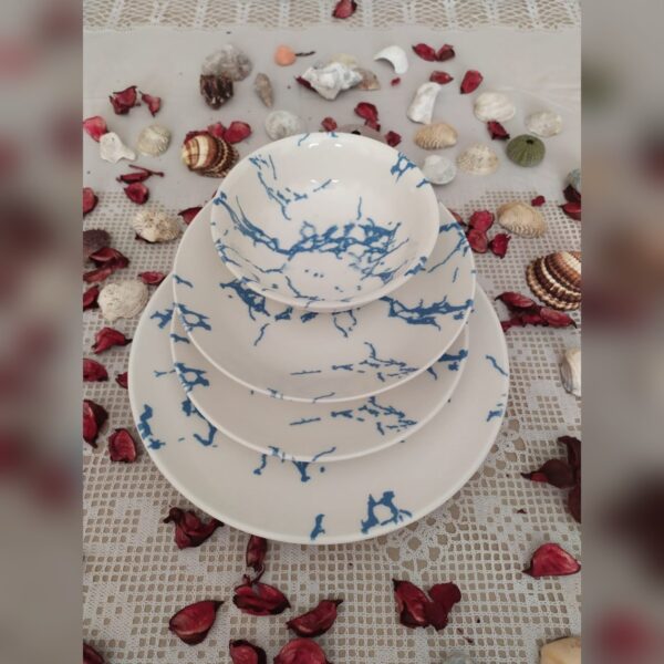 Yemek Takımı 24 parça 6 kişilik Tulü porselen Transparan Mavi